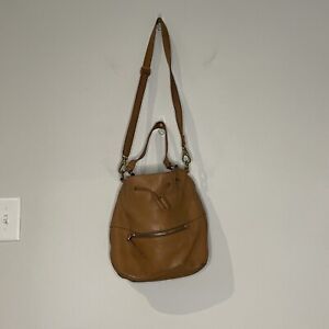 Fossil Tan Leather Bucket Bag With Shoulder Strap