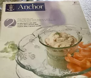 Savannah Anchor Chip und Dip Set, 6,25" Schüssel, 12" Teller, klares Blumenglas - Bild 1 von 8