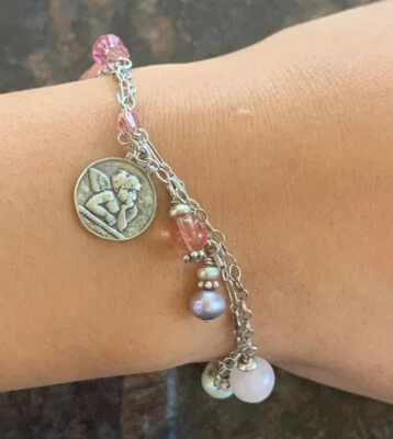 Pulsera de ley con dije de ángel de la guarda concientización sobre el cáncer de mama Foto 1 de 4