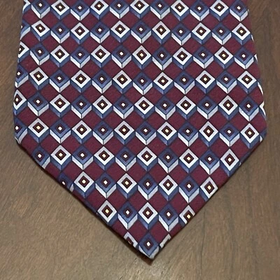 Vintage Barrington Burgundy Blue Hand Made 100% Silk Mens Neck Tie Made In China - Image 1 of 4
