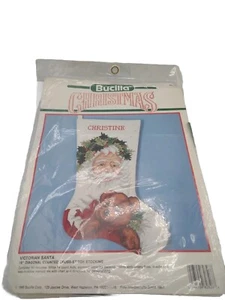 Bucilla Xmas Cross Stitch Victorian Santa Claus personalized Stocking Kit Vtg - Picture 1 of 5