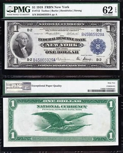 Amazing CRISP UNCIRCULATED 1918 $1 New York FRBN Note! PMG 62 EPQ! FREE SHIPPING - Picture 1 of 3