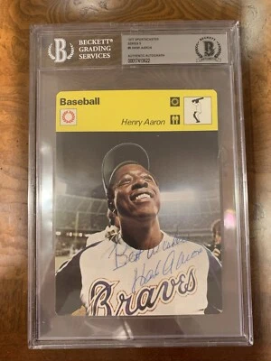 1977 Sportscaster Series 5 autografado Hank Aaron Beckett - Imagem 1 de 2