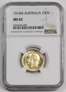 Australia 1914 M Sovereign Sov Gold Coin Melbourne King George V KM# 29 NGC MS62 - Picture 1 of 4