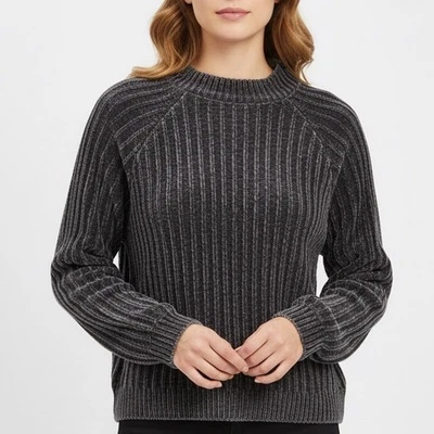 Volcom She Savage Sweater Grey Ribbed Mock Neck Plush Cozy XL - Image 1 of 4