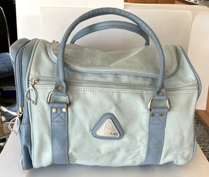 Vintage Head Holdall Bag Sports Gym Retro Dusky Blue Faux Leather Without Strap - Picture 1 of 23