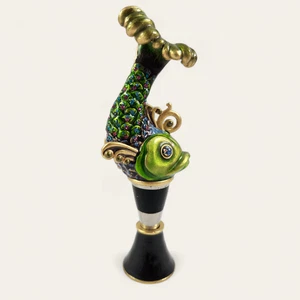 Jay Strongwater Crystal Enamel Koi Fish Wine Bottle Stopper w/ Base As Is READ - Picture 1 of 11