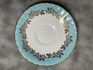 Piattino Aynsley Bone China 5,6 pollici blu acqua bordo foglia oro ricambio vintage - Foto 1 di 3
