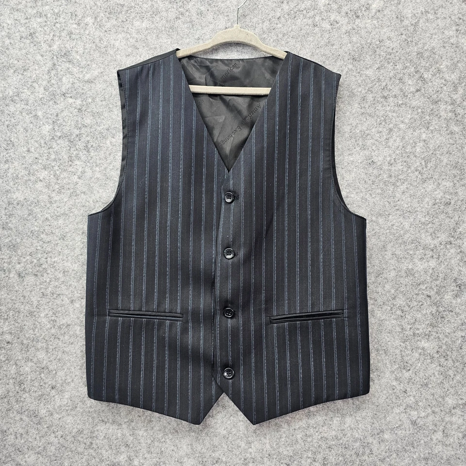 Pinstripe Suit Vest Boys 10 12 Black Waistcoat Formal Preppy AMERICAN EXCHANGE - Image 1 of 4