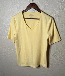 Chico’s The Ultimate Tee Cotton Womens 2 L 12 Yellow V-Neck Short Sleeve - Picture 1 of 11