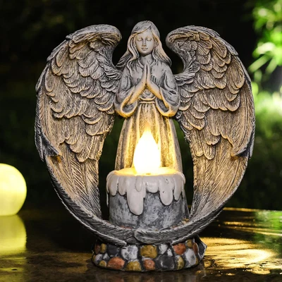 Outdoor Angel Garden Statue with Cross for Cemetery and Patio Decor, 10.24 Inch - Image 1 of 4