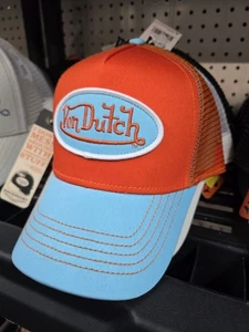 Von Dutch Trucker Hat Orange Blue Classic Logo Mesh Snapback Y2K Style NWT - Picture 1 of 4