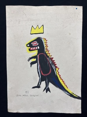 JEAN-MICHEL BASQUIAT dibujo en papel antiguo firmado estampado vintage Foto 1 de 2