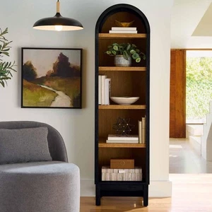 Juliet Narrow Arch Bookcase Display Cabinet Black Finish - Picture 1 of 24