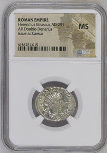 Herennius Etruscus,AD 251 ROMAN EMPIRE AR Double-Denarius MS NGC Graded - Picture 1 of 2