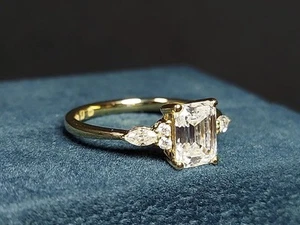 IGI Certified Lab Grown Diamond Wedding Ring Emerald Cut 1.70 CT 14K Yellow Gold - Picture 1 of 11
