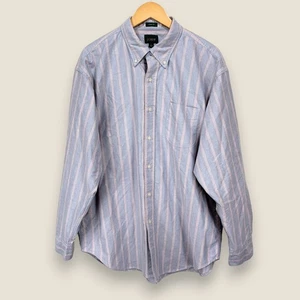 J. Crew Oarsman Giant Fit Oxford Shirt Men Large Blue Pink Stripe Cotton Button - Picture 1 of 14