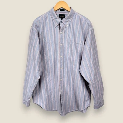 J. Crew Oarsman Giant Fit Oxford Shirt Men Large Blue Pink Stripe Cotton Button - Image 1 of 4