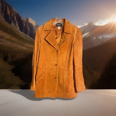 Chaqueta Western Barebac Rara Para Mujer Naranja Quemado Gamuza Cuero Y2K Foto 1 de 4