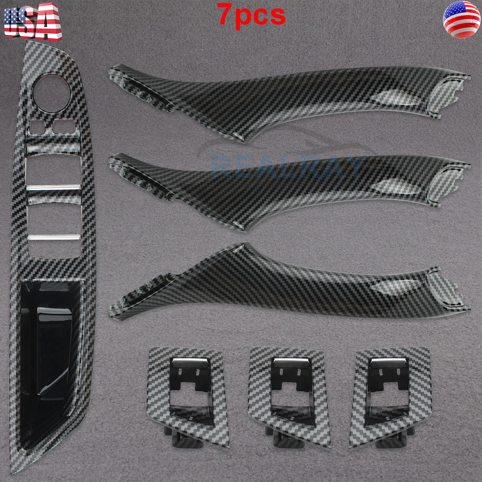 Carbon Fiber Inner Door Panel Handle Pull Trim Cover For 10-16 BMW 5 520 F10 F11 Foto 1 de 4