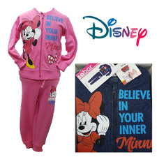 TUTA BAMBINA INVERNALE COTONE FELPATO FULL ZIP CON POLSINO MINNIE DISNEY NUOVO