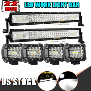 2*22Inch LED Light Bar Flood Spot Combo Beam Offroad +4*4inch Led Work Light set - Foto 1 di 12