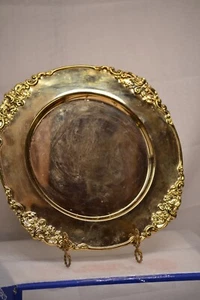 VINTAGE GODINGER SILVER ART COMPANY GOLD COLOR METAL SERVING TRAY - Picture 1 of 4