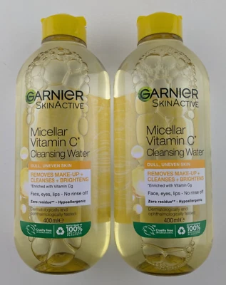 2 x Garnier Micellar Cleansing Water Vitamin C Dull Uneven Skin 400ml NEW - image 1 of 3