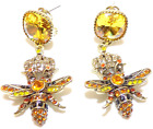 Amazing Heidi Daus Modern Queen Bee Swarovski Crystal Bronze Tone Post Earrings