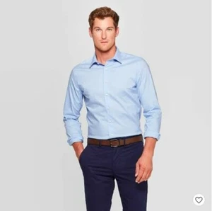 Camisa de vestir para hombre Calce ajustado sin hierro Mangas largas abotonadas azul XXL 18-18.5 Nueva - Imagen 1 de 3