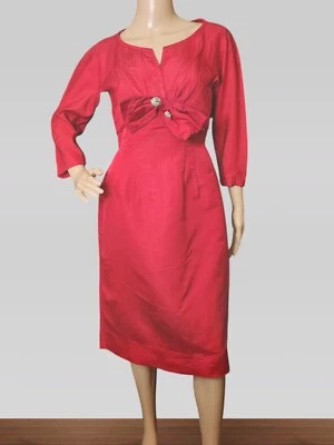 Vestido de noche vintage de cóctel con lazo rojo Parnes Feinstein de los años 50 y 60 talla 10 Foto 1 de 4