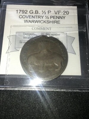 1792 Great Britain Coventry 1/2 Half Penny Lady Godiva Elephant Conder Token - Image 1 of 4