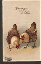 Ancienne carte postale Pâques les Poules poulet Timbre russe imprimer Allemagne