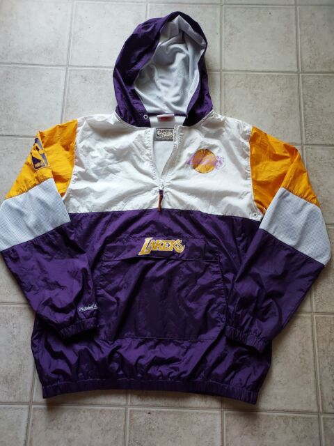 Men's Mitchell & Ness White Los Angeles Lakers Hardwood Classics Arched Retro Lined Full-Zip Windbreaker Jacket Size: Medium