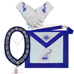 Senior Steward Apron With Chain Collar & Gloves - Blue Lodge Officer Regalia - Picture 1 of 18