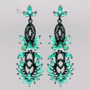 "Elegantes pendientes colgantes de araña de cristal verde de 2,75"" de largo para mujer 472" - Imagen 1 de 4