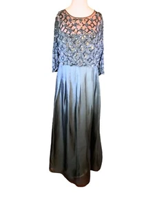 Kay Unger Silk Pleated Sequin Beaded Mother of the Bride formal gown Sz 14 - Picture 1 of 9