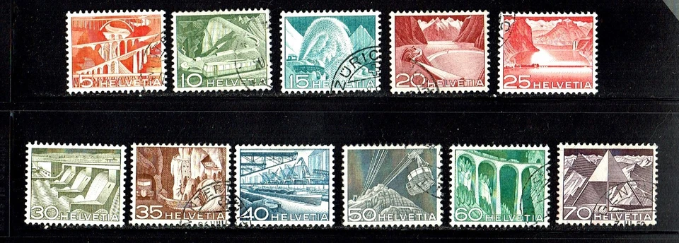 1949- SWITZERLAND INDUSTRY  P/SET of 11  Sc#329- Postally Used - Image 1 of 1