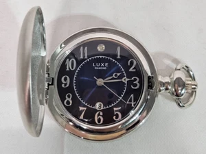Luxe Diamante Cara Azul Hombre Coleccionable Reloj Bolsillo Caja Plata - Imagen 1 de 6