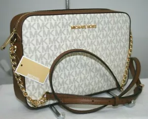 New Michael Kors Jet Set MK Signature Vanilla / Brown EW Crossbody Messenger Bag - Picture 1 of 4