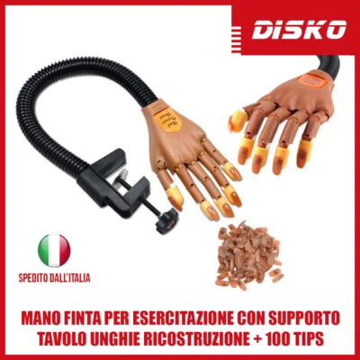 MANO FINTA PER ESERCITAZIONE CON SUPPORTO TAVOLO UNGHIE RICOSTRUZIONE + 100 TIPS - Immagine 1 di 4