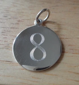 Sterling Silver 18mm Number 8 Eighth 8th Birthday Anniversary Engraveable Charm - Picture 1 of 3