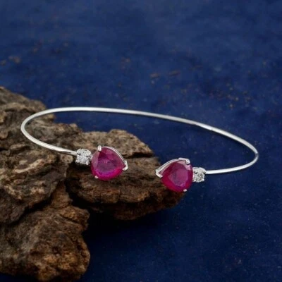 Brazalete brazalete mujer moissanita rosa y blanco simulado en oro blanco de 10K Foto 1 de 3