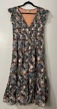 ANTHROPOLOGIE Peregrine Midi Dress Size Large Multicolor Floral Ruffle Peasant