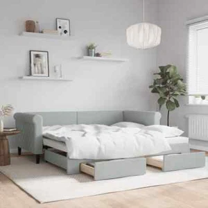 Velvet Daybed Sofa Frame Lounge Day Bed Couch Futon Trundle Storage Drawers Grey - Picture 1 of 11