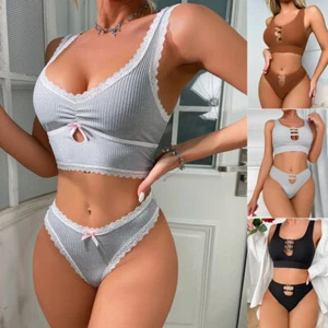 Sexy Women's Cotton Pajamas Set Sleepwear Lingerie 2 Piece Cami Shorts Nightwear - Picture 1 of 32