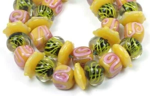 9 Lampwork Handmade Glass Cube Rondelle Beads 'Tasty" - Picture 1 of 3