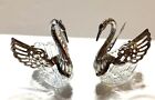 Vintage silver plated and Crystal swan salt cellars dishes Set Of 2