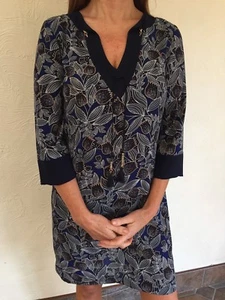 NEW QUEENIE PARIS JASMINE NAVY TUNIC DAY TEA DRESS SIZE (2) UK 12 US8 RRP £120 - Picture 1 of 2