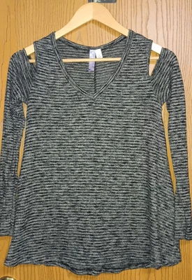 Alya Womens Long Sleeve Off The Shoulder Blouse Size Small Grey Stripes Soft - Image 1 of 4